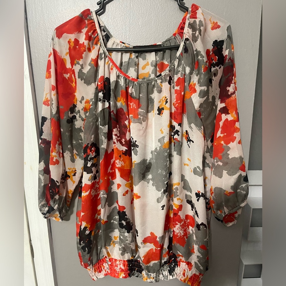 Elegant Abstract Print Blouse - Red, Gray, Black